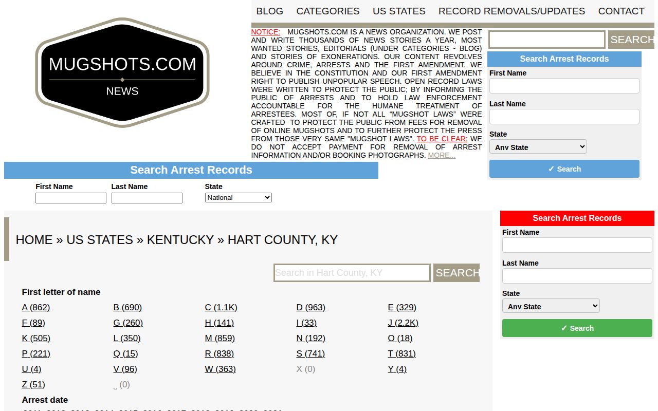 Unofficial Mugshots.com Hart County booking record index