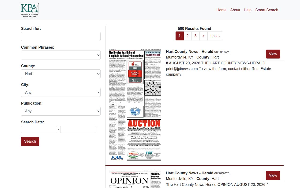 Hart County newspaper and public notice issue search for arrest news