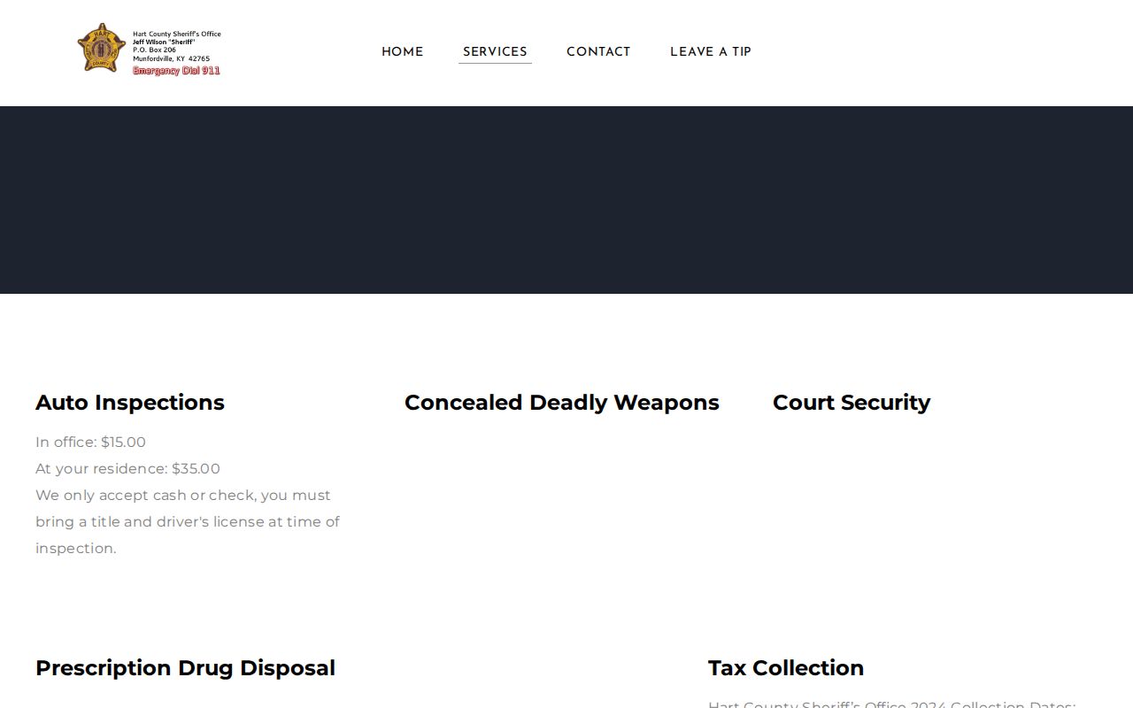 Hart County Sheriff's Office services page without a public wanted roster