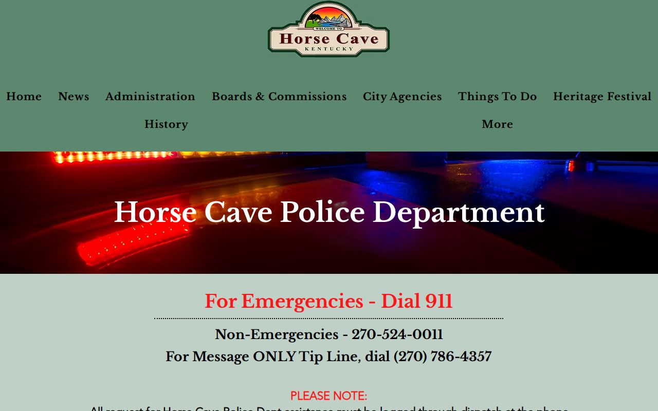 Horse Cave Police official arrest-record contact page in Hart County